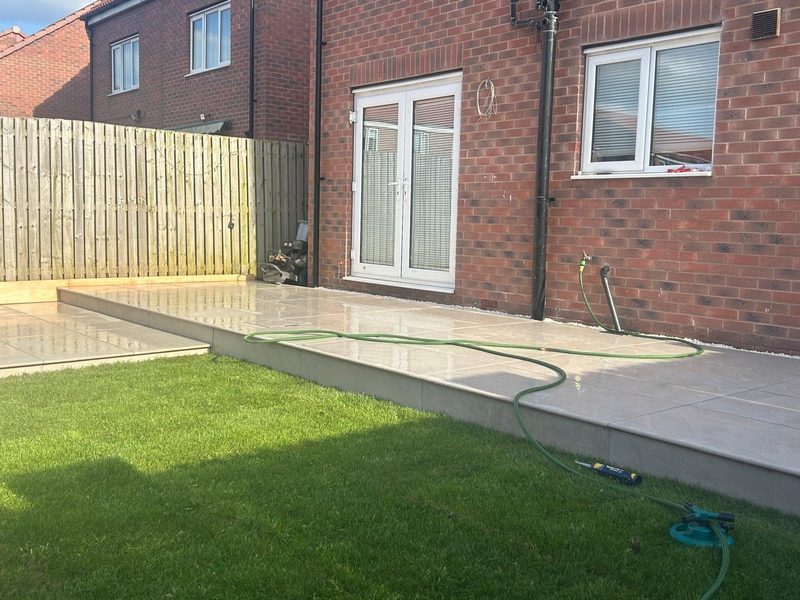 Paving and steps within a landscaped garden